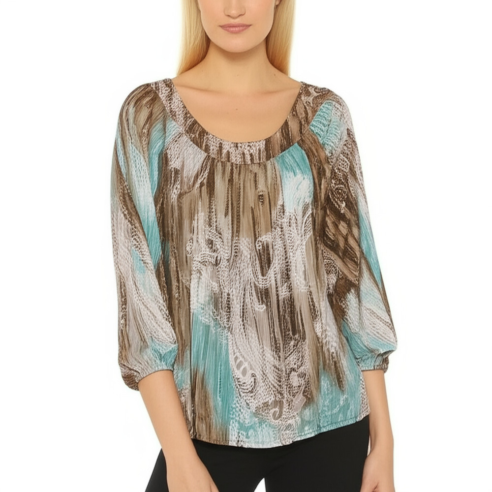 Dressbarn Blouse Top Size Large Multicolor Abstract Pattern Bohemian Artsy Flowy